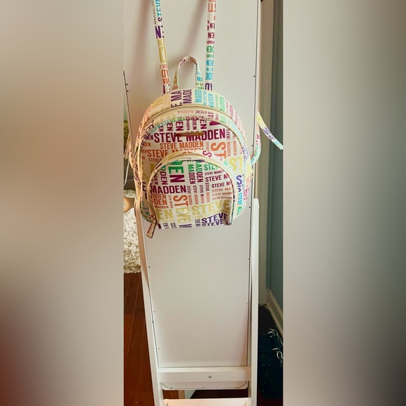 Steve Madden Handbag Backpack Purse. White Multicolor Logo Convertible Tote Bag - Picture 7 of 8